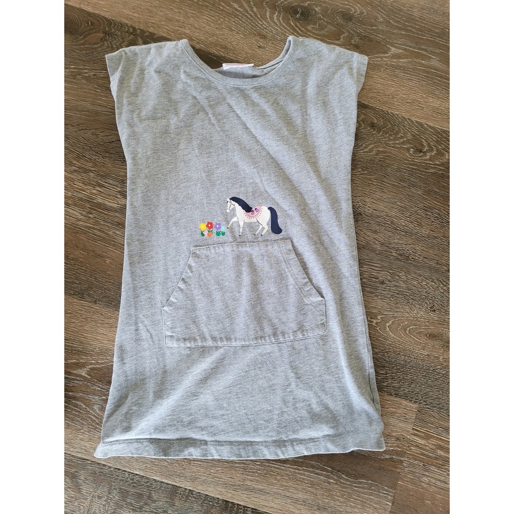 Hanna Andersson Girls Grey Unicorn Horse Pocket T-Shirt Dress Kids Size 5 #9